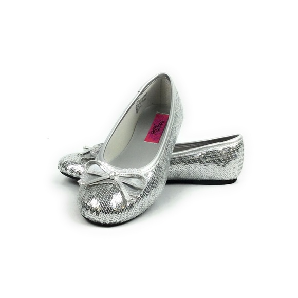 silver sequin flat shoes